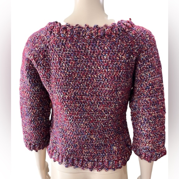 Vintage Handmade crochet knit chunky v neck fitted sweater Size M - Picture 3 of 8